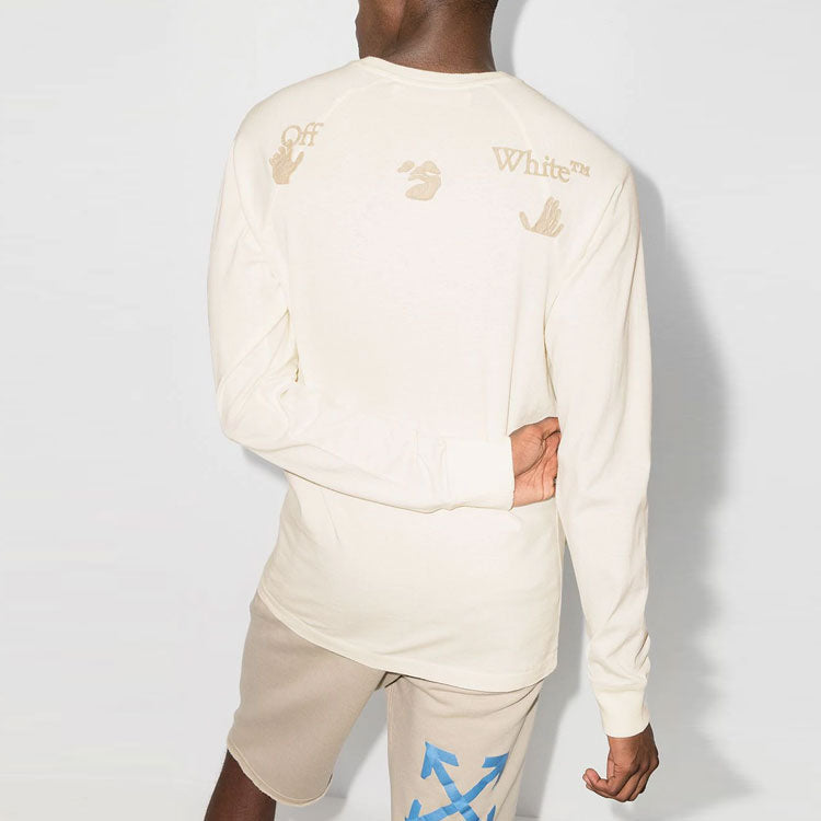 Off-White Solid Color Round Neck Pullover Long Sleeves Loose Fit Creamy White OMAB050G20JER0010303