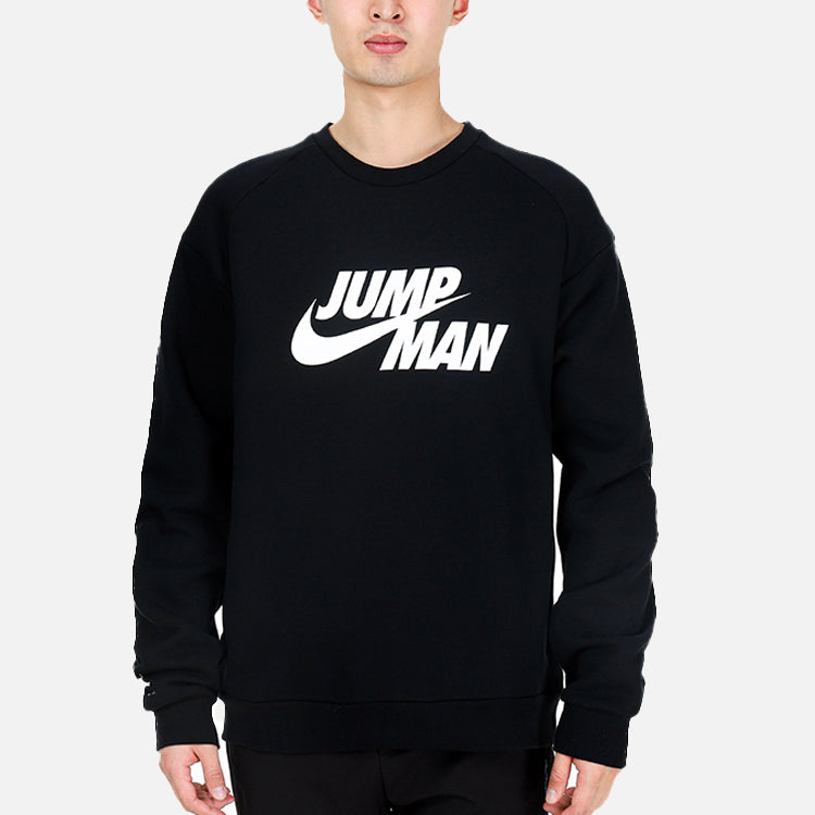 Men's Air Jordan Logo Printing Fleece Lined Stay Warm Sports Pullover Round Neck Black DJ0241-010