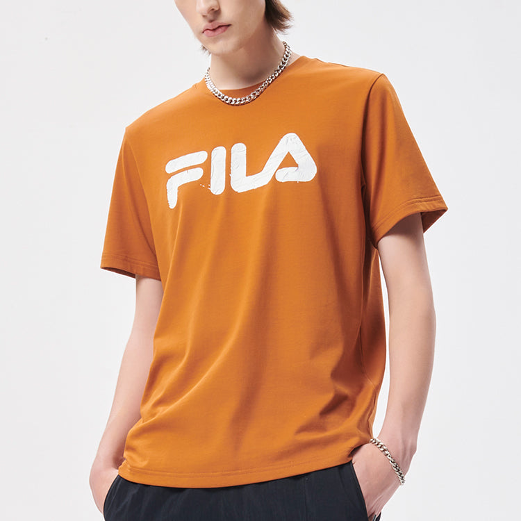 Men's FILA FUSION Rock Logo Printing Sports Short Sleeve Brown T-Shirt T11M133105F-DR