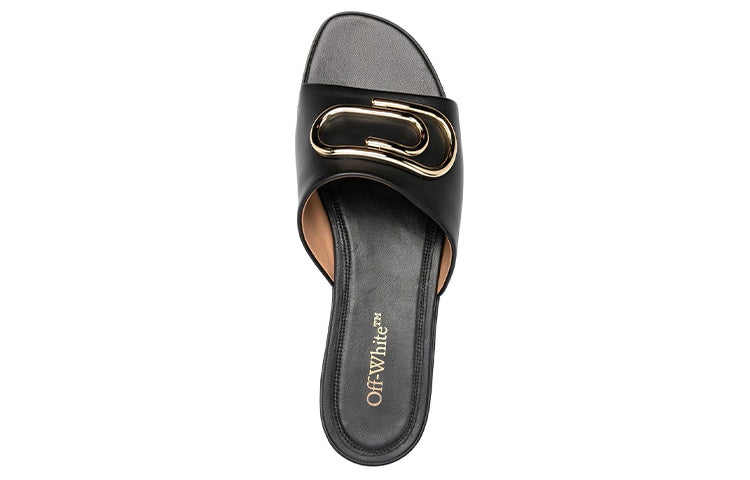(WMNS) Off-White Paperclip Leather Sandals 'Black Gold' OWIC015S23LEA0031076