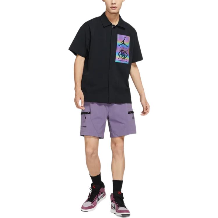 Men's Air Jordan Dongdan Laser Pattern Pullover Round Neck Short Sleeve Black T-Shirt DV6283-010