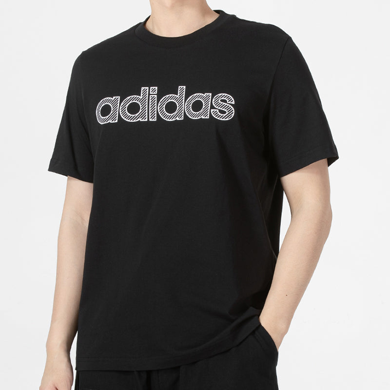 adidas neo Athleisure Casual Sports Breathable Alphabet Logo Solid Color Round Neck Short Sleeve Black HD7066