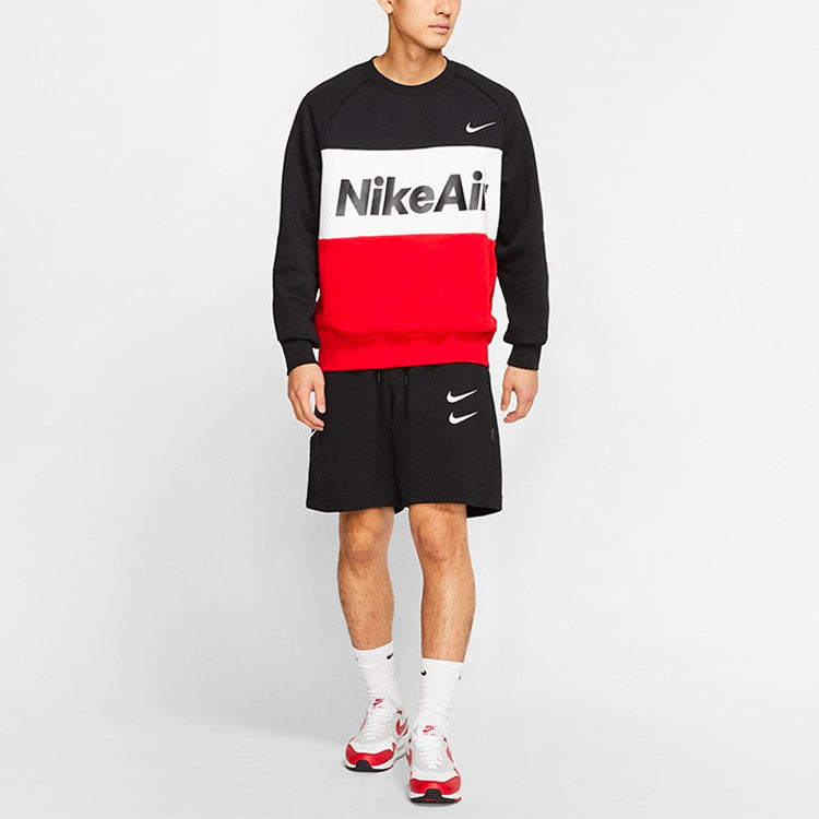 Nike Air Splicing Colorblock Large Logo Fleece Round Neck Black CJ4828-011