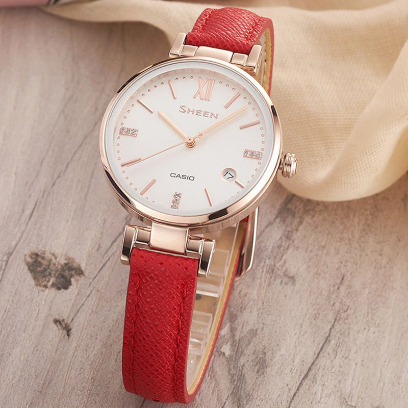 CASIO Waterproof SHEEN Quartz Sapphire Crystal Red Analog SHE-4053CGL-7AUPR