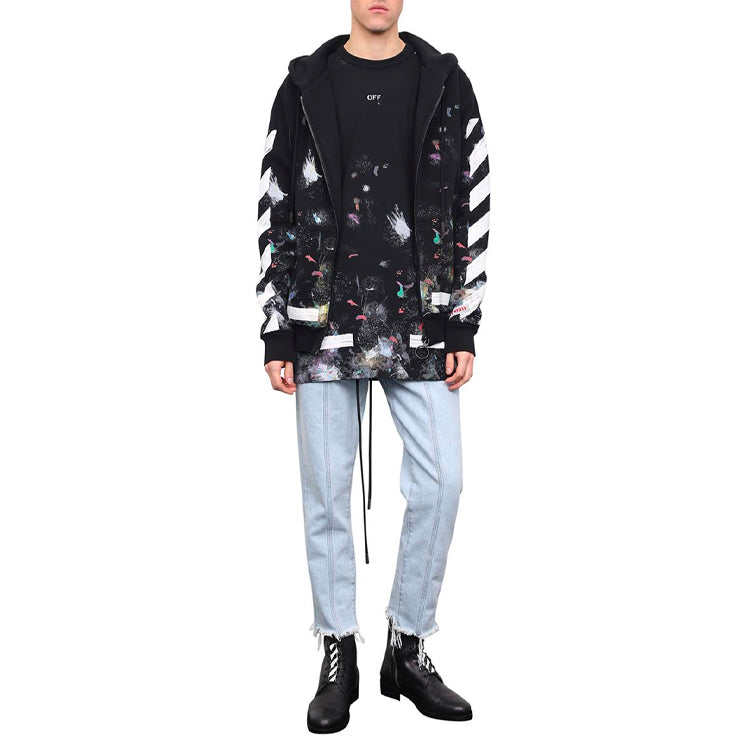 Off-White Graffiti Arrow Printing Zipper hooded Long Sleeves Ordinary Version Black OMBB003G20JER0019901