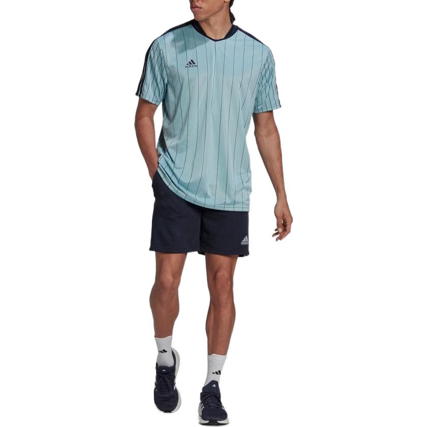 Men's adidas Stripe Micro Mark Printing Pullover Short Sleeve Blue T-Shirt HC1312