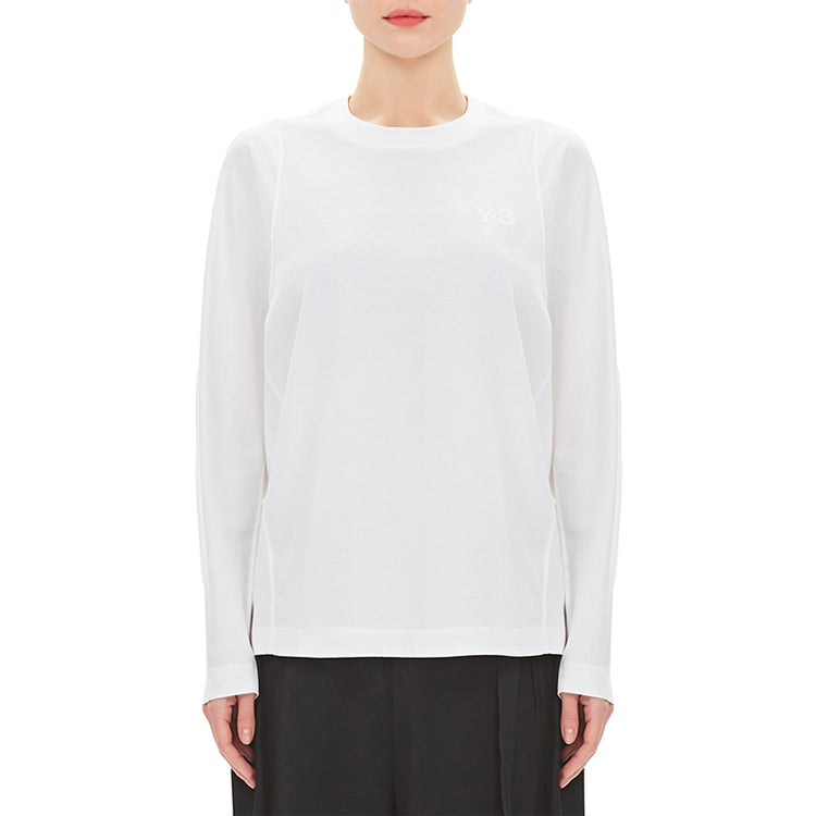 (WMNS) Y-3 Logo Pattern Loose Round Neck Long Sleeves White T-Shirt GK4474