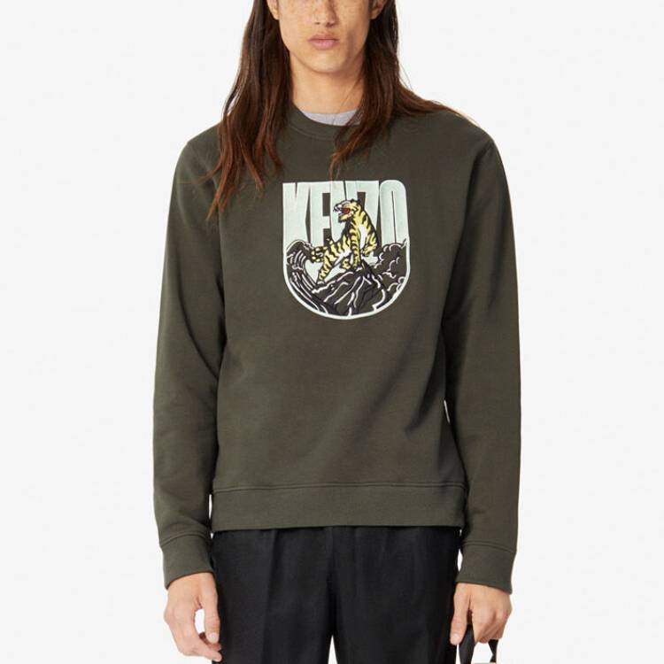KENZO Gold TIGER Alphabet Pattern Sweatshirt 'Military Green' F965SW1254X6-51