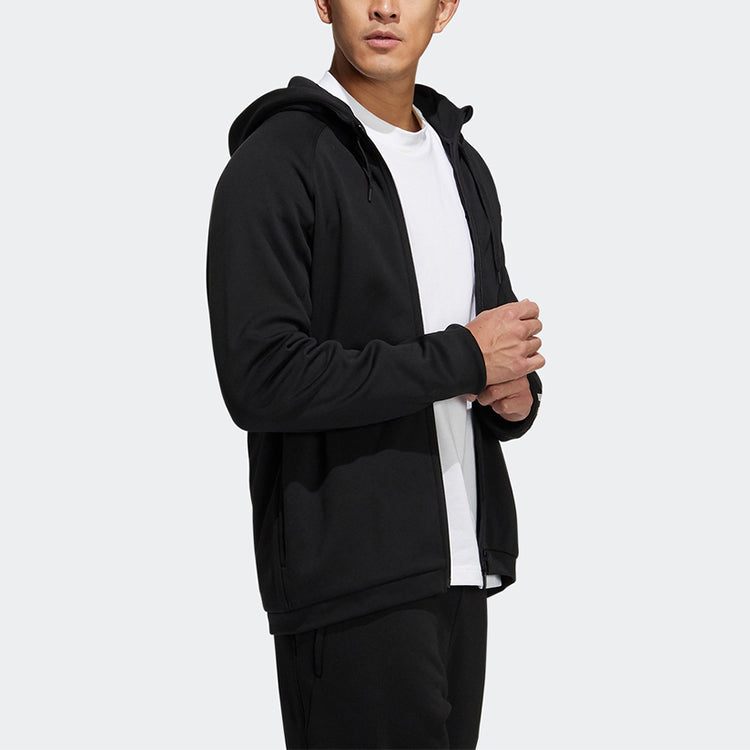 adidas Stripe Printing Fleece Lined Sports Hooded Jacket Black H40864