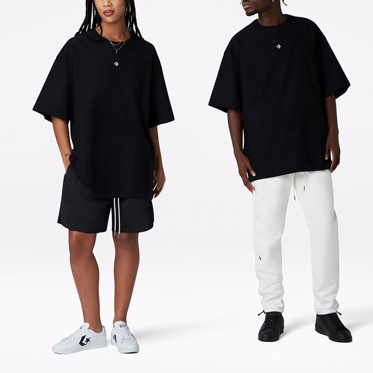 Converse Solid Color Loose Round Neck Short Sleeve Couple Style Black 10020975-A02