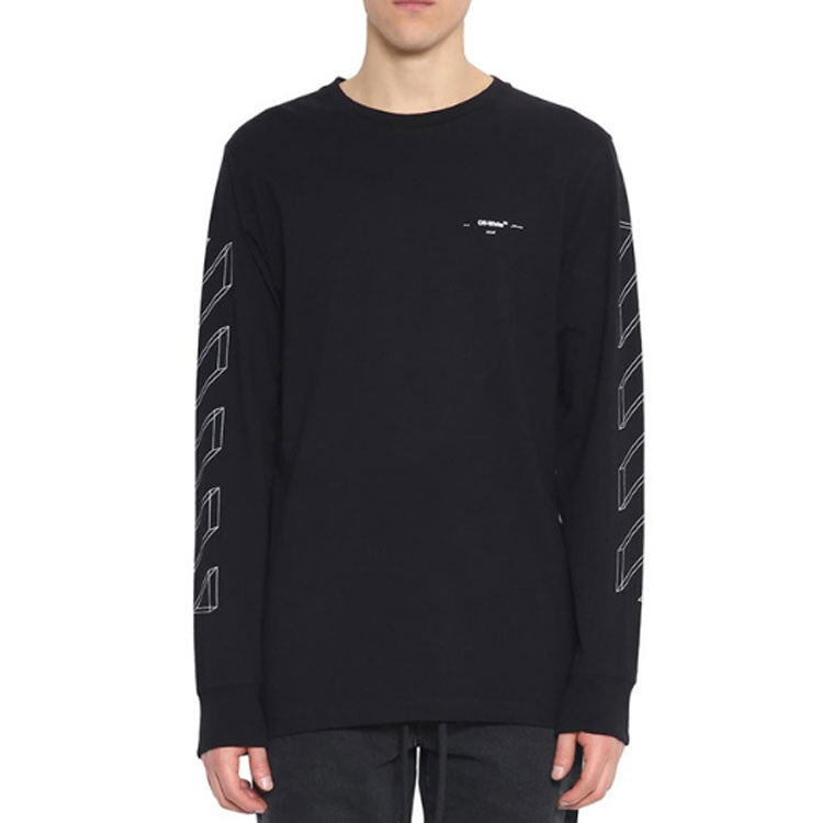 Men's Off-White 3D Printing Hollow Out Arrow Long Sleeves Black T-Shirt OMAB001E181850021001