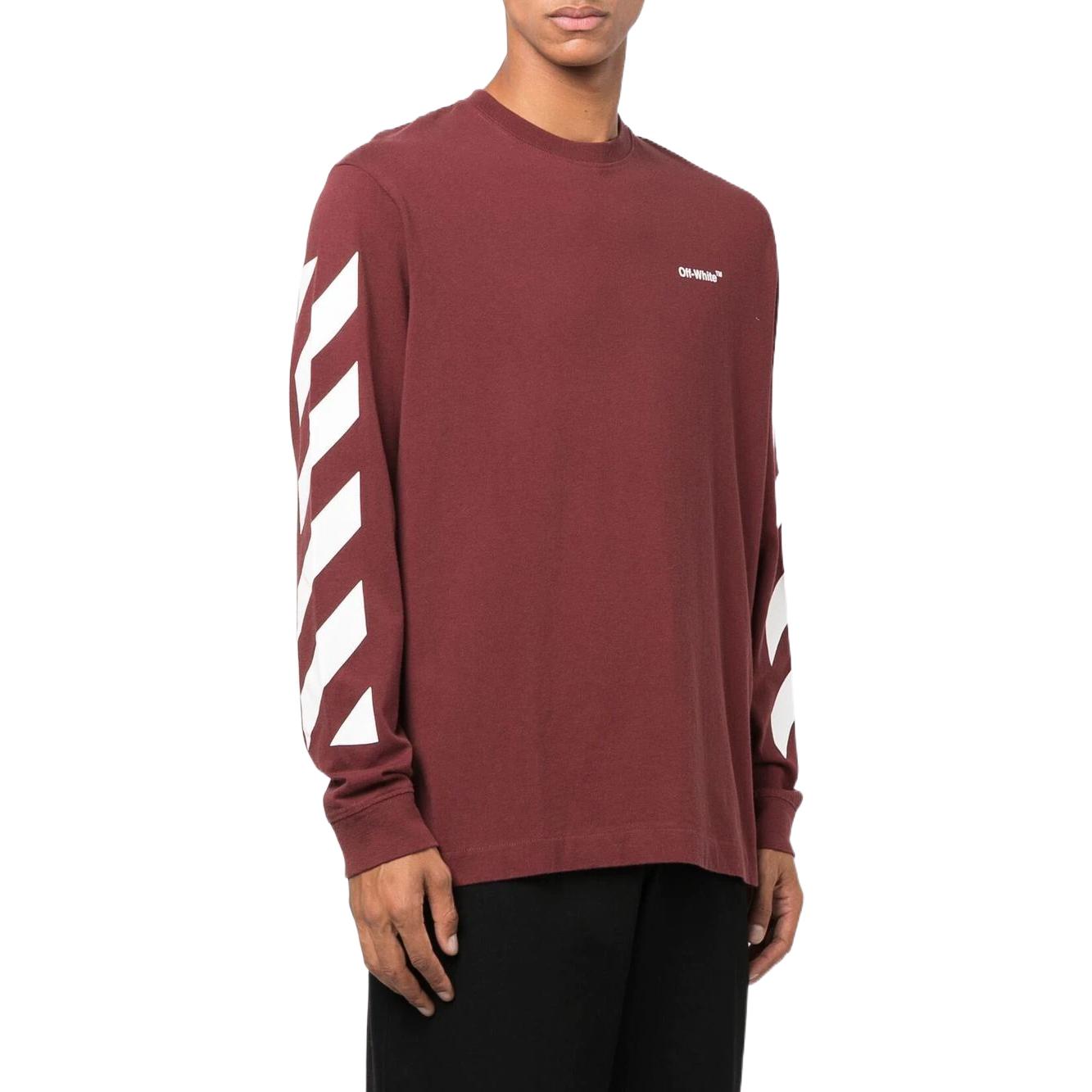 Men's Off-White FW22 Stripe Printing Round Neck Pullover Red OMAB064F22JER0012801