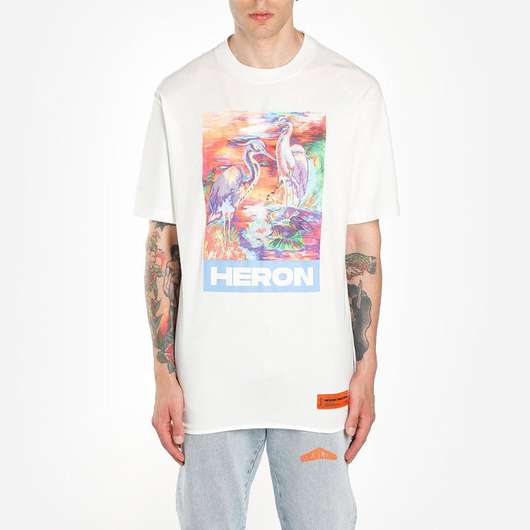 HERON PRESTON SS20 Painting Logo Printing Short Sleeve Unisex White HMAA013S209140210188