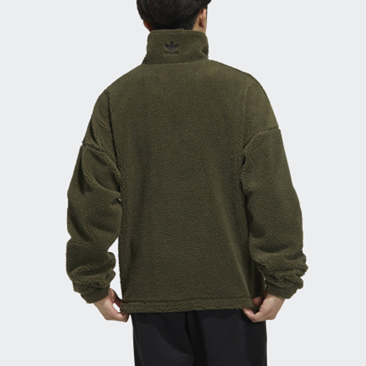 Men's adidas originals Stand Collar Zipper Long Sleeves Sports Jacket Dark Olive Green HC0326