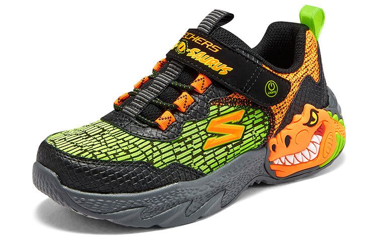 (GS) Skechers Dino-Lights Sneaker 'Green Orange Black' 400615L-BKOR