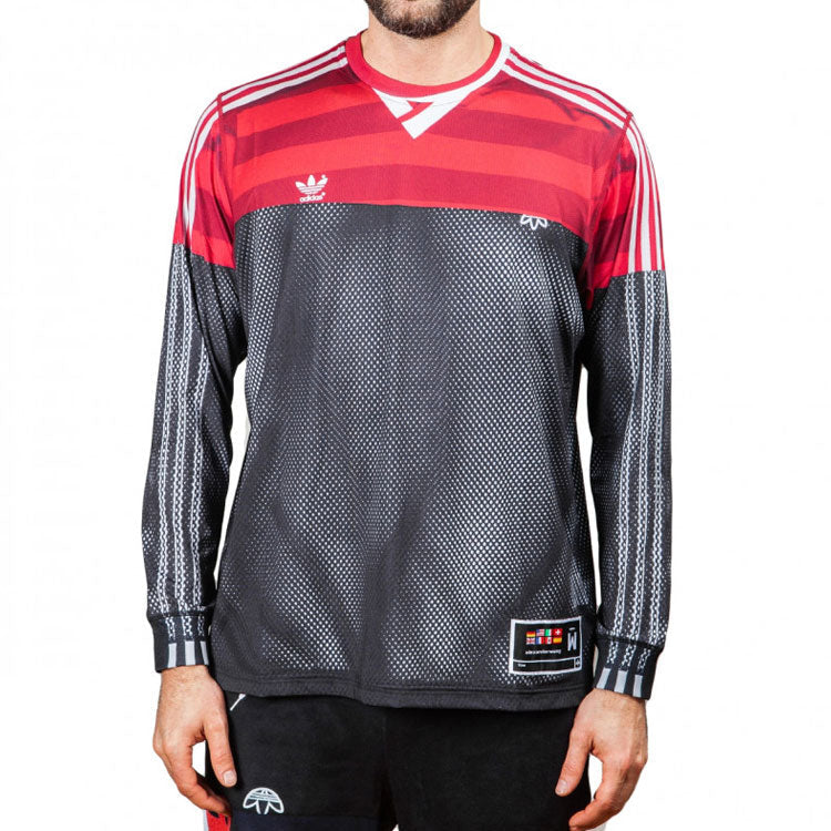 Men's adidas originals x Alexander Wang Crossover Logo Splicing Alphabet Printing Round Neck Long Sleeves Black T-Shirt DW7602