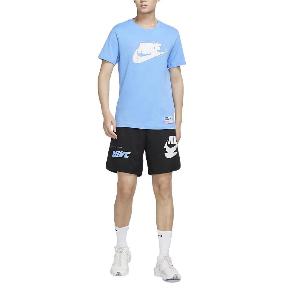Men's Nike Large Logo Alphabet Printing Round Neck Short Sleeve City Blue T-Shirt DR8031-412