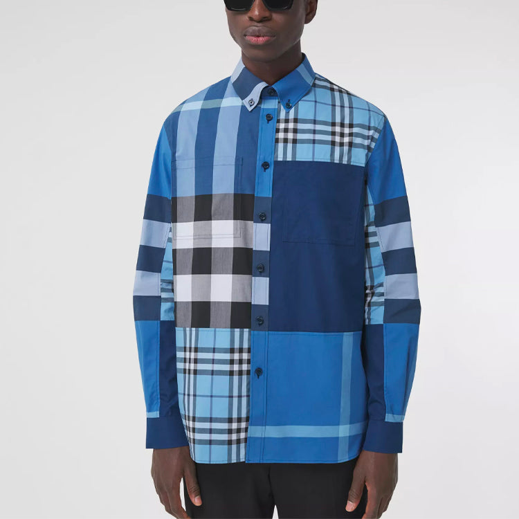 Burberry SS21 Check Long Sleeve Shirt Male Blue 80386551