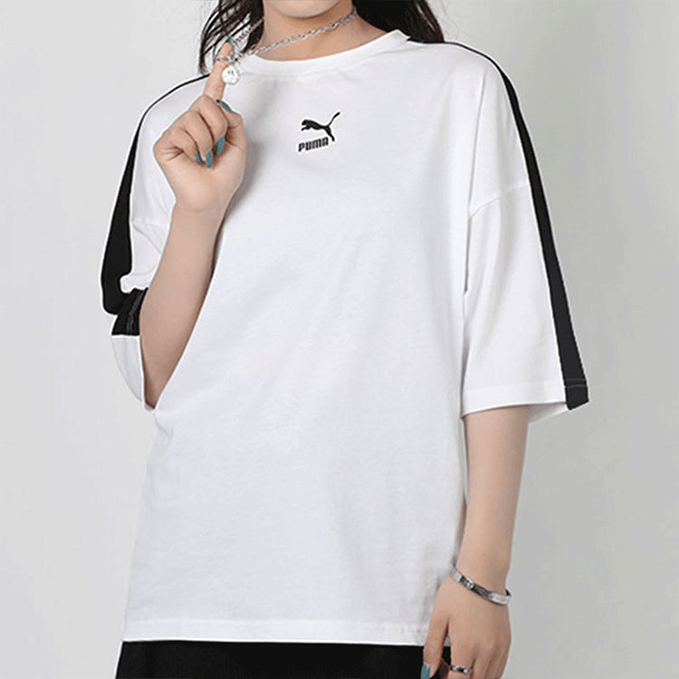 (WMNS) PUMA Splicing Short Sleeve Classic Loose White 530006-02
