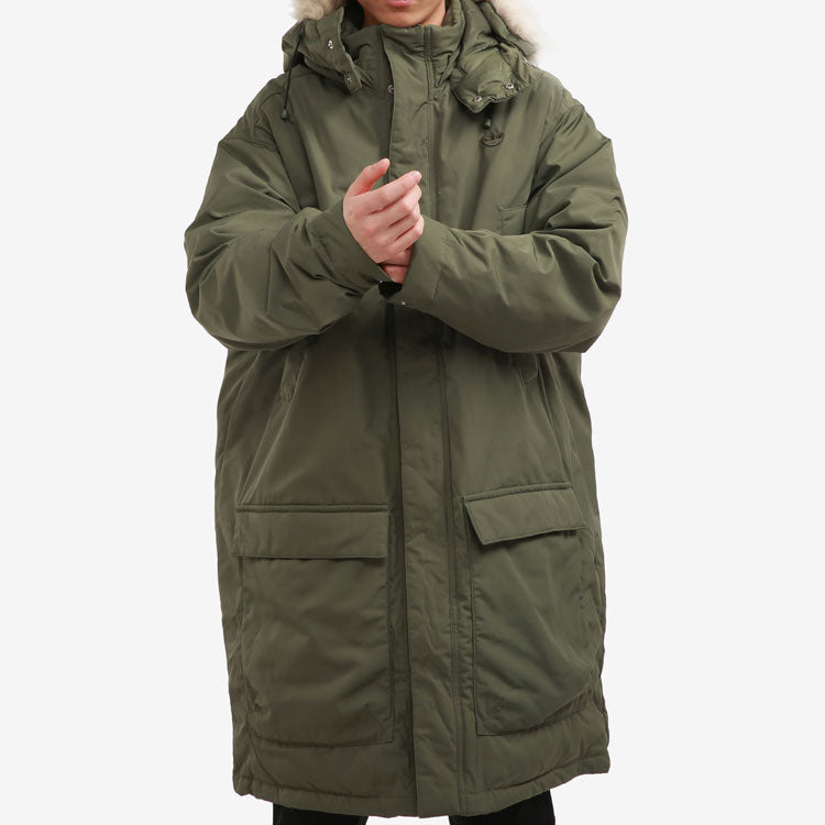 adidas originals Down Fur Parka Casual Sports Stay Warm hooded down Jacket Green GE1317