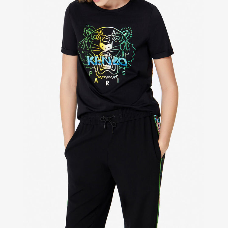 KENZO Multi-Color Tiger Head Printing Casual Short Sleeve Black FA5-2TS826-4YH-99