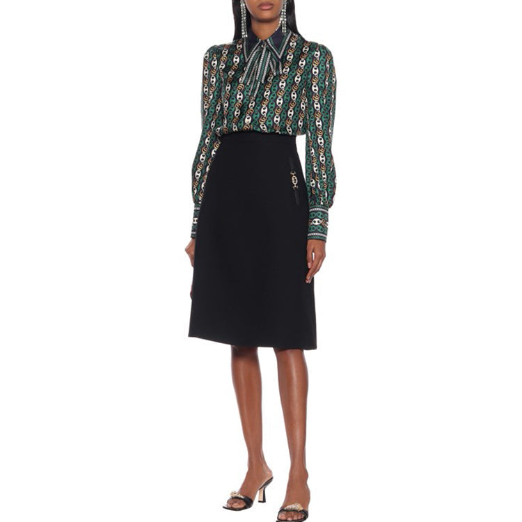 (WMNS) Gucci Bow Tie Boat Anchor Chain Printed Silk Shirt For Green 602042-ZAC7W-4667