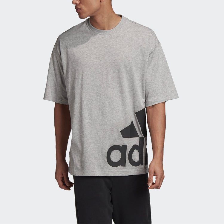 adidas M Mh Boxbos Tee Logo Printing Training Sports Round Neck Short Sleeve Gray GC7289