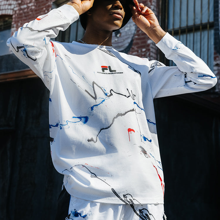 FILA FUSION x FUTURA Crossover Splash Ink Full Print Loose Long Sleeves Couple Style White T11U138203F-WT