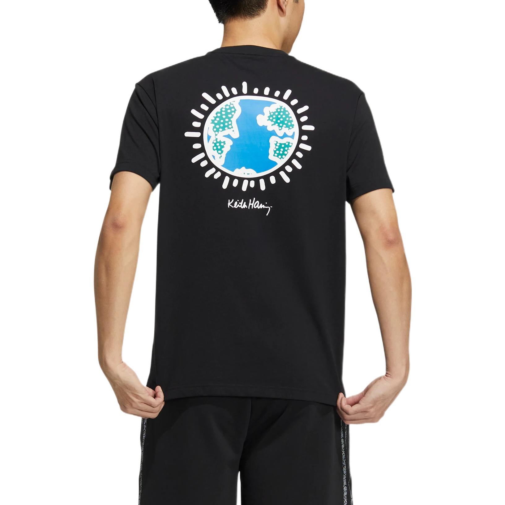 adidas neo x Keith Haring Crossover Cartoon Earth Pattern Printing Short Sleeve Black HD7269