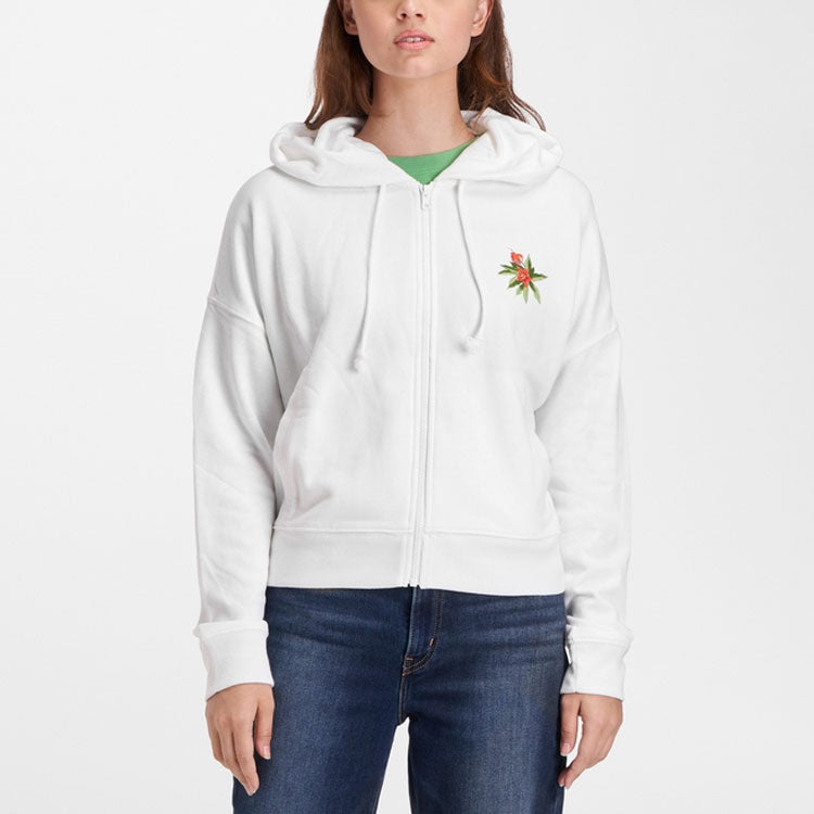 (WMNS) Levi's Zipper Embroidered Hoodie White 85291-0004