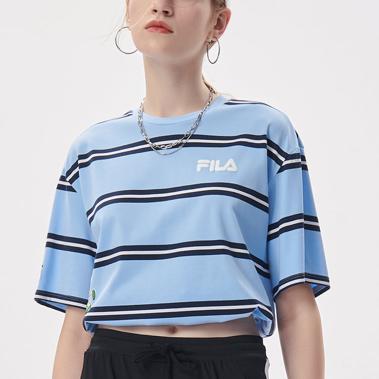 FILA FUSION x Jeremyville Crossover Stripe Loose Short Sleeve Blue White Stripe T11W139103F-LB