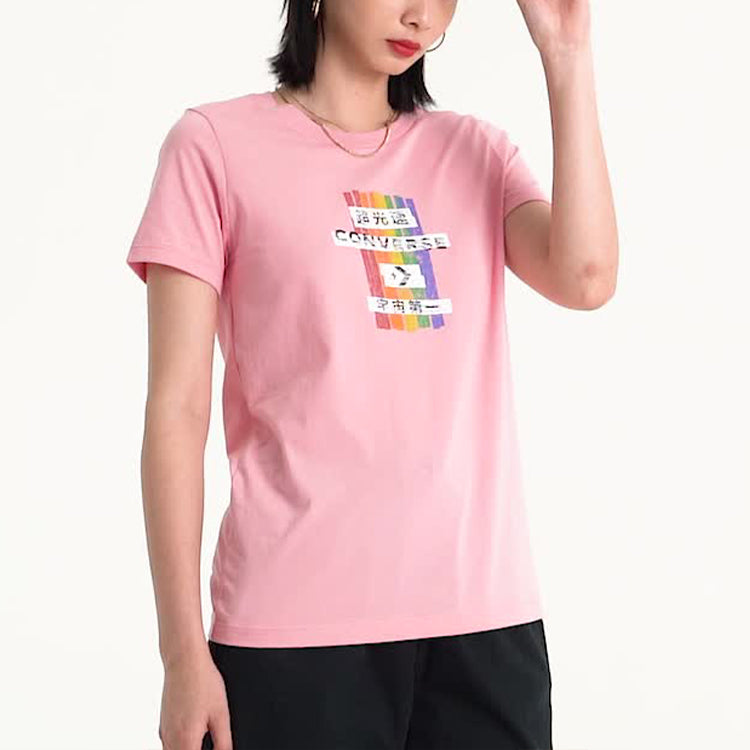 (WMNS) Converse Slim Fit Printing Short Sleeve Pink 10018492-A03