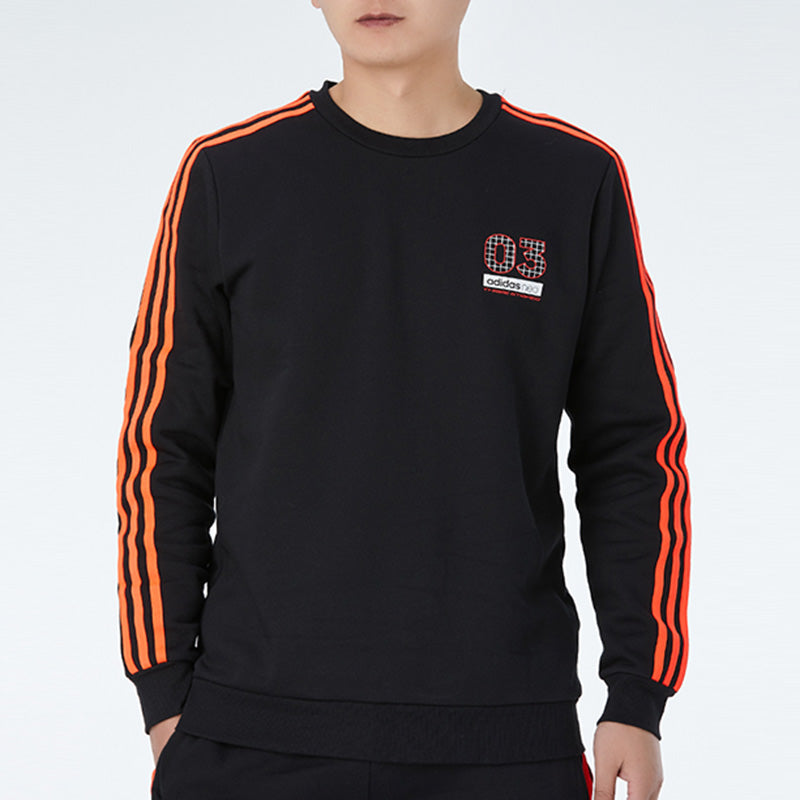 adidas neo Back Printing Fleece Lined Stay Warm Round Neck Pullover Sports Black GQ7056