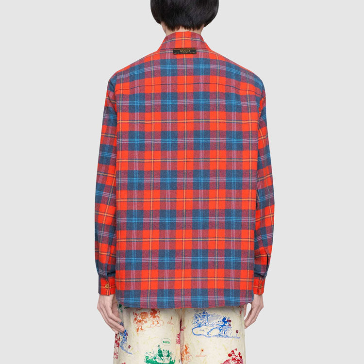 Gucci x Disney Embroidered Mickey Patch Checked Cotton Zip Shirt For Men Red 602688-ZADJX-6431