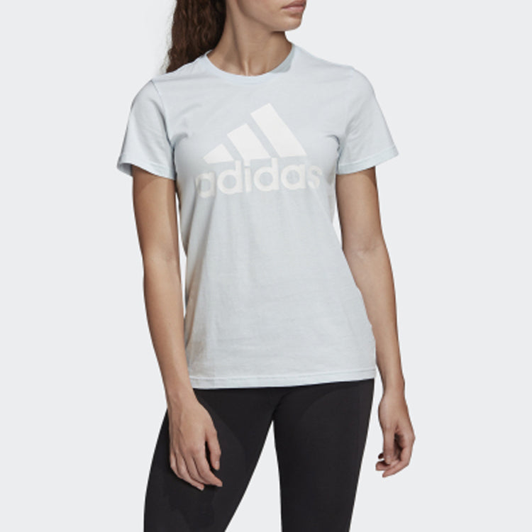 (WMNS) adidas Logo Printing Round Collar Short Sleeve Light Blue FQ3241