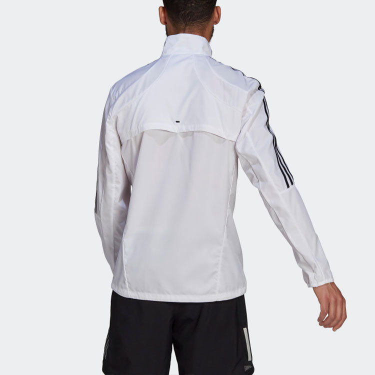 Men's adidas Marathon Jkt Logo Stripe Stand Collar White Jacket GK6111