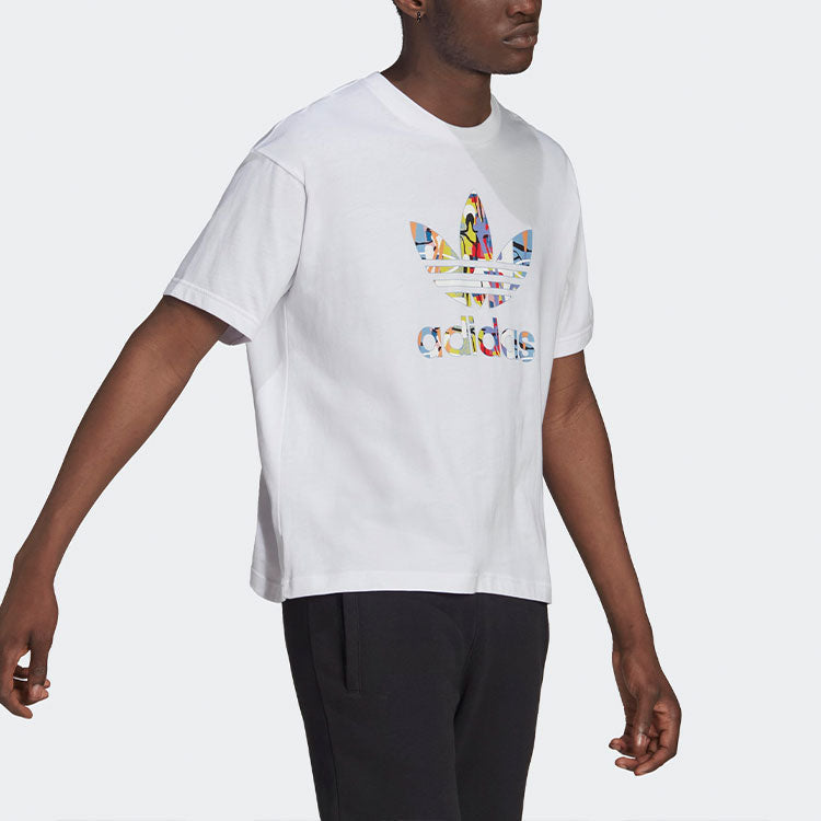 adidas originals Love Unites Tre Casual Breathable Fabric Multi-Color Logo Sport Short Sleeve White HE2519