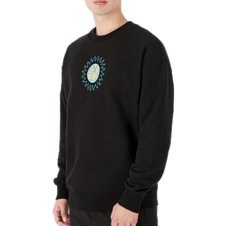 PUMA Downtown Graphic Crew Tr Living Series Logo Embroidered Pattern Knit Round Neck Pullover Black 533677-01