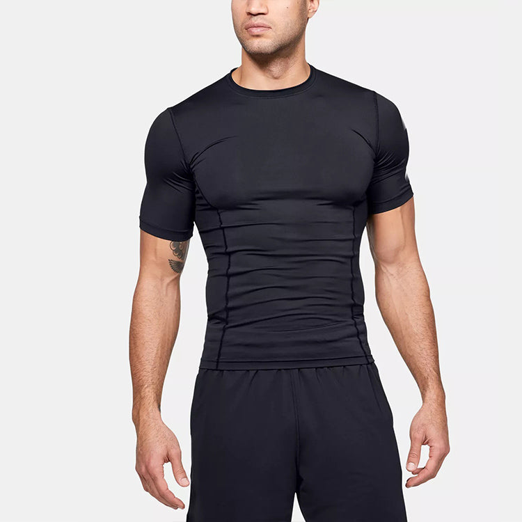 Men's Under Armour Casual Breathable Round Neck Tight Sports Short Sleeve Black 1351815-001