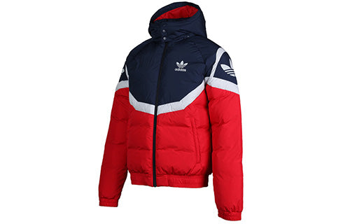 adidas originals Down Jacket Colorblock Splicing hooded down Jacket Red EC3664