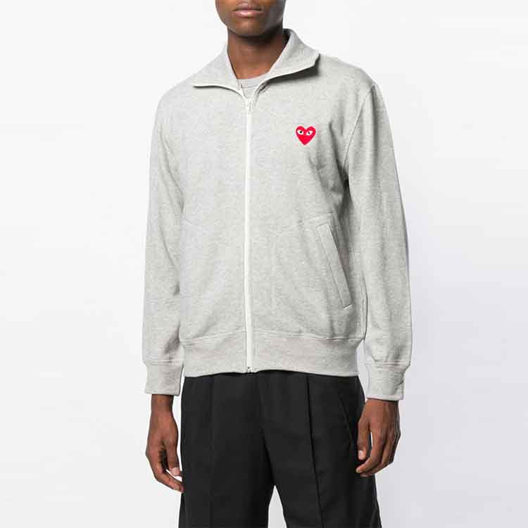 COMME des GARCONS PLAY Full Zip Sweatshirt Red Emblem 'Grey' P1T-252-3