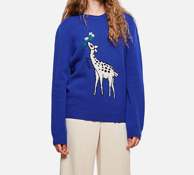 (WMNS) Gucci Deerlet Wool Sweater Female Blue 579950-XKAWE-4354