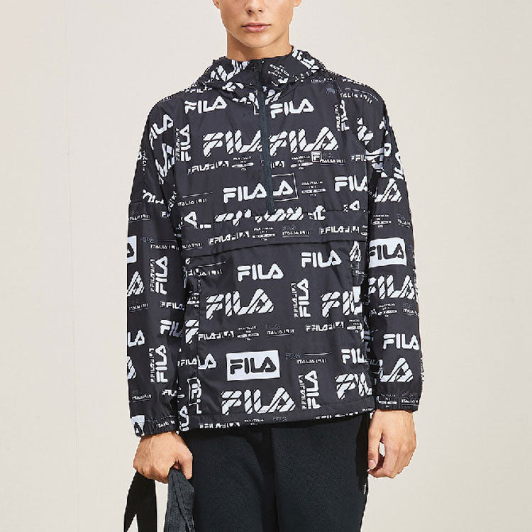 FILA Logo Full Print hooded Loose Jacket Black F11M934708F-PT