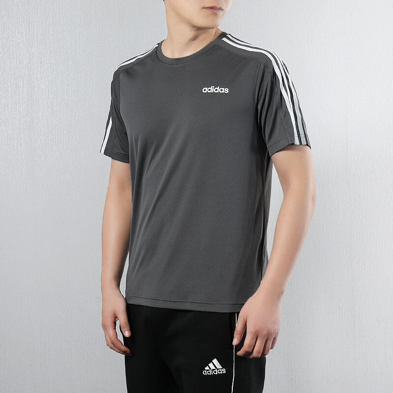 adidas D2m Tee 3s Casual Quick Dry Breathable Round Neck Sports Short Sleeve Gray DU1259