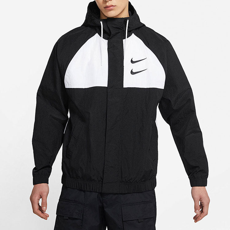 Nike Swoosh Windproof Sports Woven Hooded Jacket Black DJ9647-011
