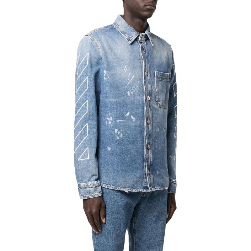 Off-White SS22 Printing Logo Denim Long Sleeves Shirt Ordinary Version Blue OMYD027S22DEN0024201
