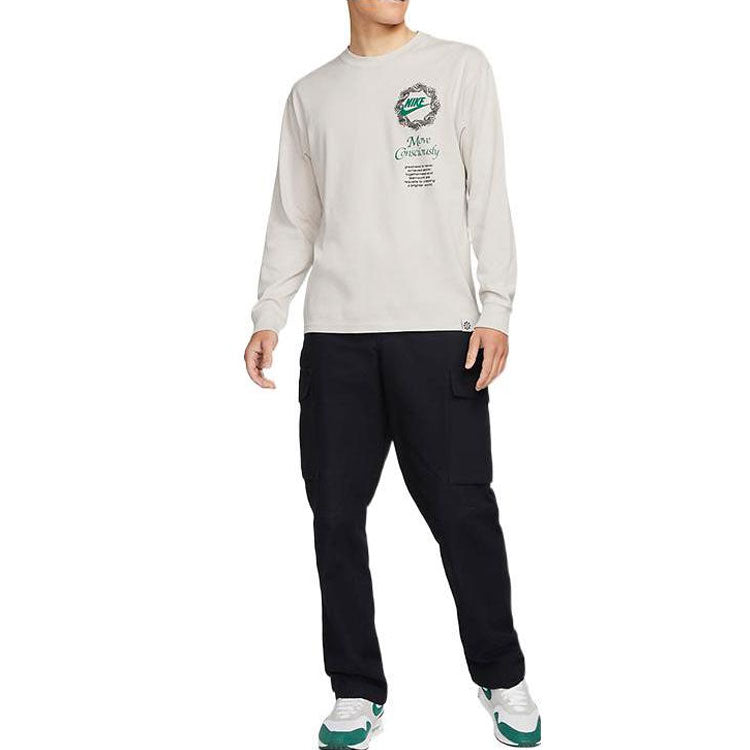 Men's Nike Sportswear Alphabet Printing Long Sleeves Autumn Light Bone T-Shirt DN5141-072