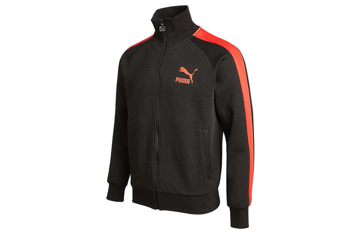 PUMA Sports Stitching Printed Logo Kintted Stand-up Collar Jacket Men's Black 531377-51