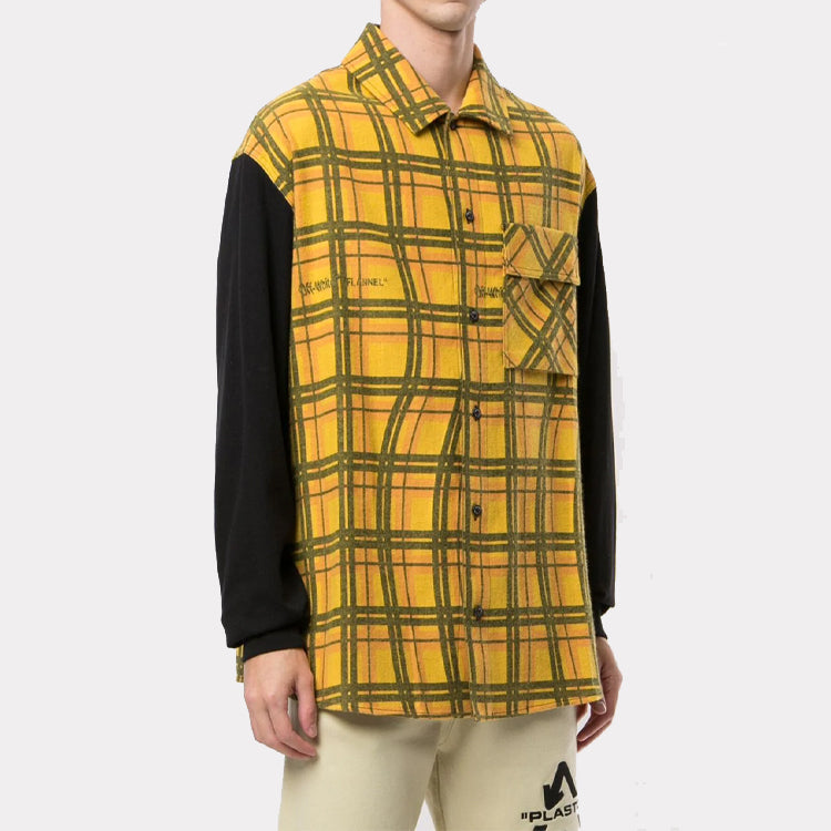 Men's Off-White Plaid Large Yellow Shirt OMGA101S20H480256010