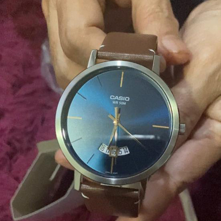 Casio Dress Classic Minimalistic Analog Watch 'Brown Royal Blue' MTP-B100L-2EV
